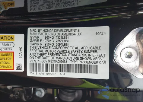 2025 Honda Accord Lx from USA, damaged, VIN 1HGCY1F2XSA003653